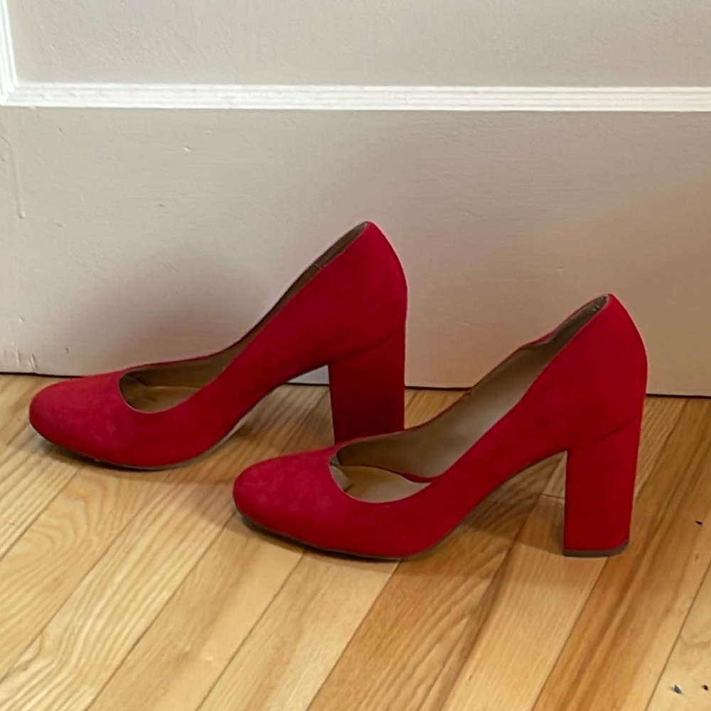 Red suede pumps size 10M